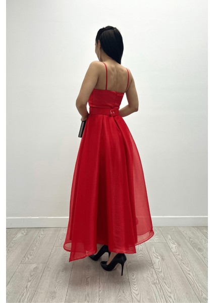 Organze Dalya Kumaş Prenses Elbise - Kırmızı indirimleri