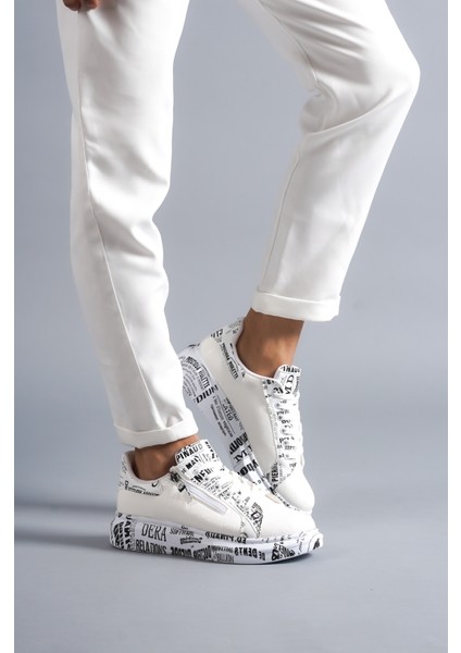 Beyaz Gazete Crocodile, %100 Vegan&pamuk Iç Astar, Topuk Boyu 4 cm Günlük Şık Tasarım Erkek Sneaker