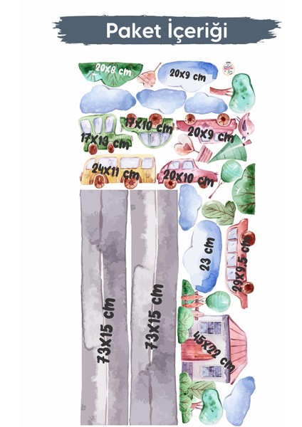 Arabalar ve Şehir Temalı Çocuk Bebek Odası Duvar Sticker Seti, Şehirde Trafik Yol Şeritler Ağaçlar modelleri