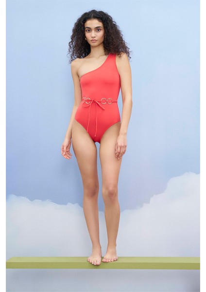 Rosa Halka Kemerli Tek Omuz Mayo