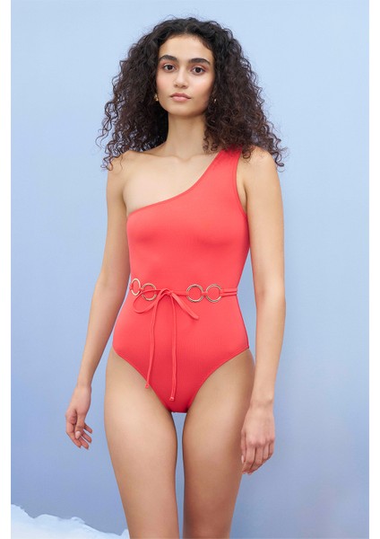 Rosa Halka Kemerli Tek Omuz Mayo