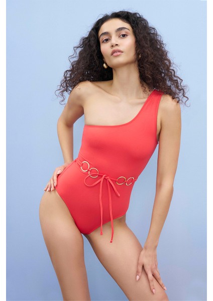 Rosa Halka Kemerli Tek Omuz Mayo modelleri