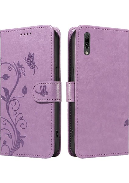 Huawei Huawei 2019 Için Flip Case Yüksek Kaliteli Deri Kabartmalı Kelebek ve (Yurt Dışından)
