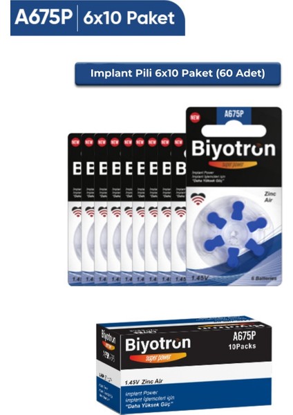 Premium A675P Koklear Implant Pili 6X10 60'lı