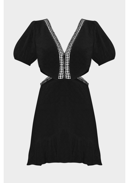 Fisto Detaylı Cut Out V Yaka Slim Fit Kadın Mini Elbise
