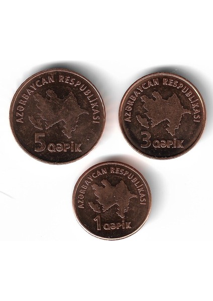 Azerbaycan 1/3/5 Qepik Madeni Para Seti 3 Parça