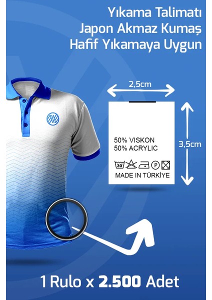 Yıkama Talimatı Etiketi - 50% Viskon - 50% Acrylic 2500'LIK Sarım