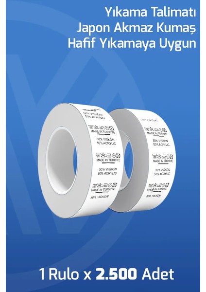 Yıkama Talimatı Etiketi - 50% Viskon - 50% Acrylic 2500'LIK Sarım