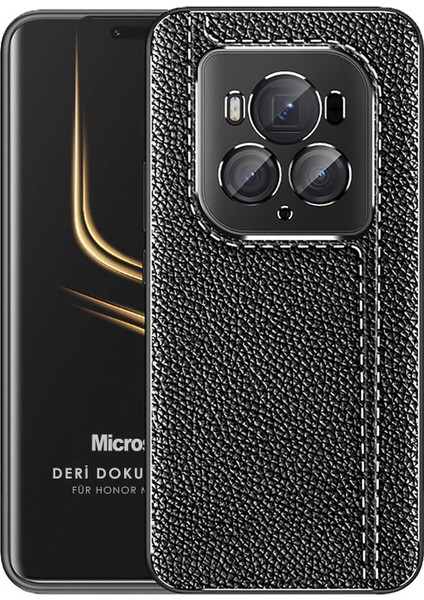 Honor Magic 6 Pro Kılıf Deri Dokulu Silikon Siyah