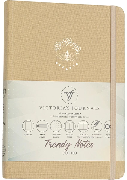 Victoria's Journals Canvas Yaldızlı Sert Kapak Noktalı Defter 14 x 20 cm Bej