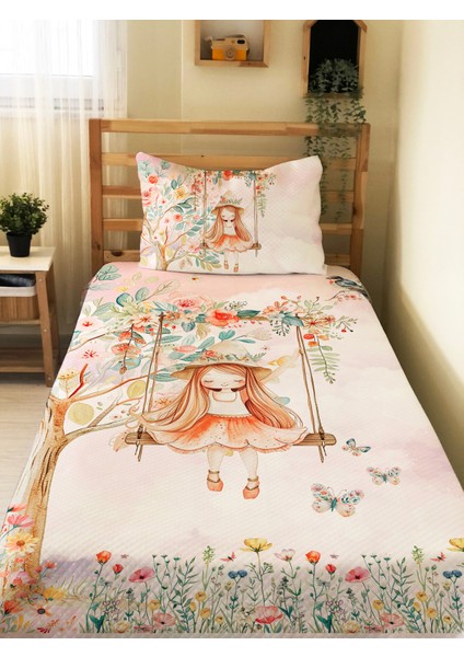 Masal Prensesi Desenli Tek Kişilik Pike Takımı 160X230 cm