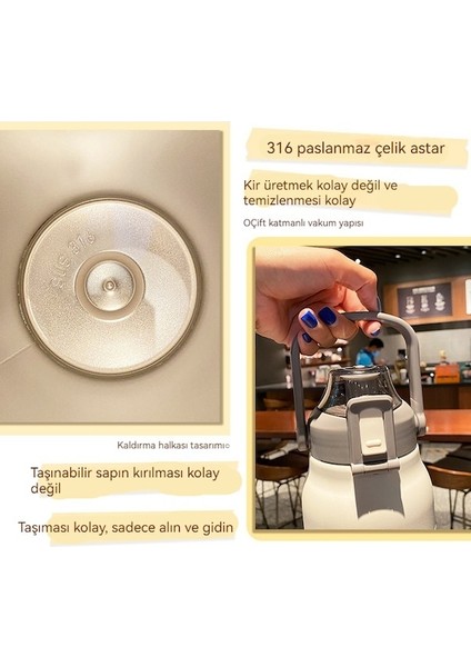 Hyt-Travel Su Isıtıcı Dış Mekan Büyük Kapasiteli Pipetli Termos Bardak 1500 ml - Beyaz (Yurt Dışından)