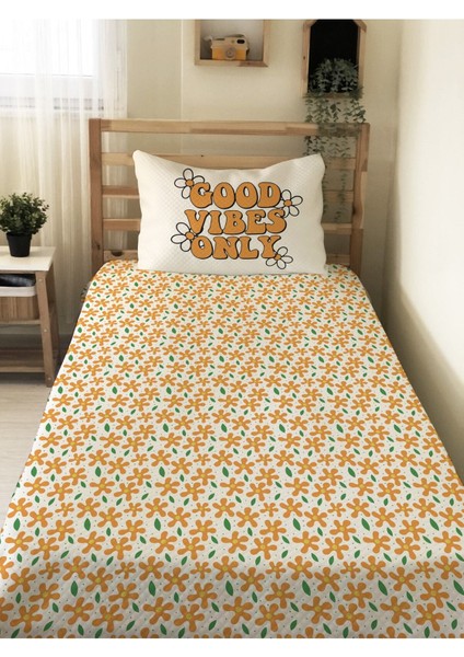 Çiçek Desen Tek Kişilik Çocuk Pike Takımı 160X220 cm