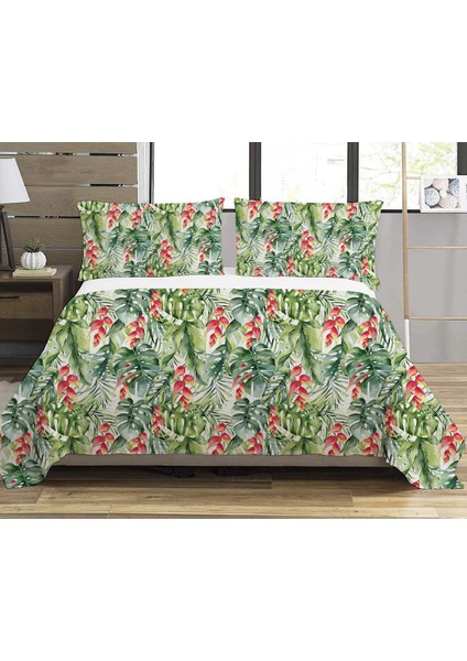 Yaprak Desenli Bebek ve Çocuk Baskılı Tek Kişilik Pike Takımı 160X230 Yeşil