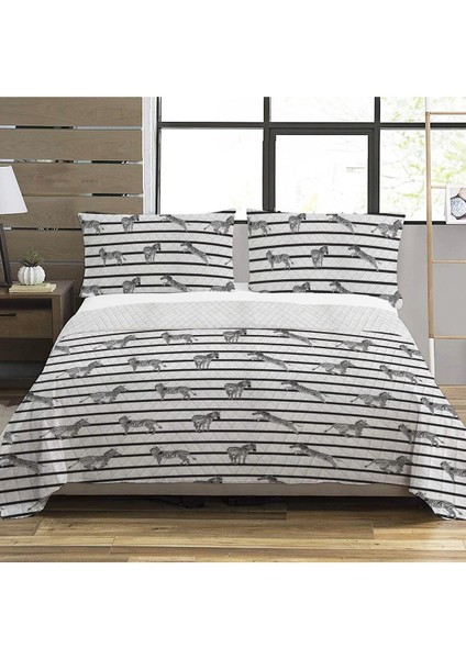 Modern Desenli Baskılı Çift Kişilik Pike Takımı 200X230 cm Renkli