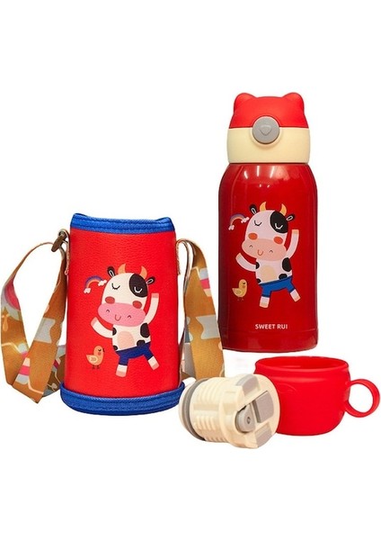 Maotai 500 ml Paslanmaz Çelik Çift Kapaklı Saman Termos Bardak Kırmızı (Yurt Dışından)
