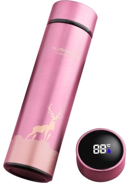 Orz 500ML Termos Su Şişesi Paslanmaz Çelik Termos Bardak LED Dijital Sıcaklık Göstergesi Pembe (Yurt Dışından)