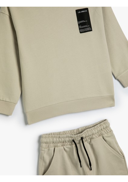 2'li Şort Sweatshirt Köpek Baskı Detaylı Pamuklu