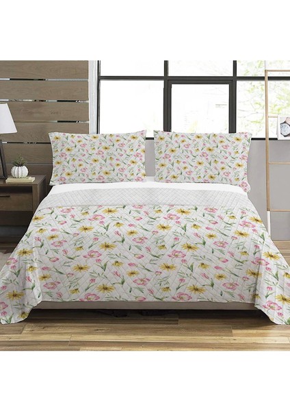 Modern Desenli Baskılı Çift Kişilik Pike Takımı 200X230 cm Renkli