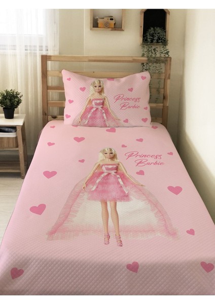 Prenses Kız Desenli Bebek ve Çocuk Baskılı Tek Kişilik Pike Takımı 160X247