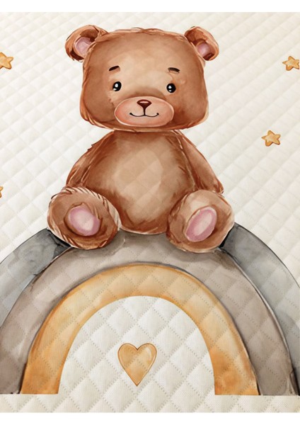 Ayıcık Gökkuşağı Desenli Bebek ve Çocuk Baskılı Tek Kişilik Pike Takımı 160X230 Beyaz modelleri