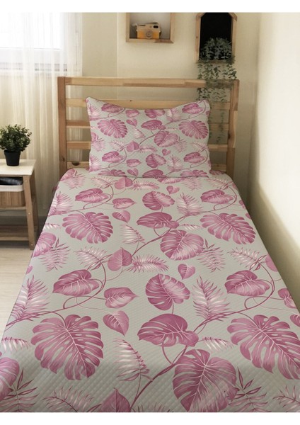 Pembe Yaprak Desenli Bebek ve Çocuk Baskılı Tek Kişilik Pike Takımı 160X230 Gri