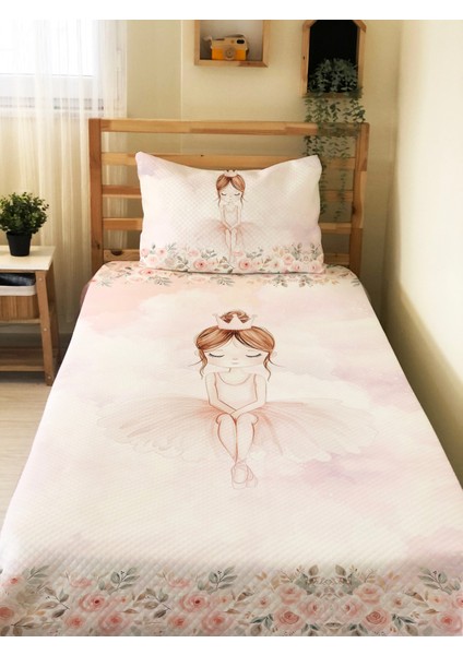 Masal Prensesi Desenli Tek Kişilik Pike Takımı 160X230 cm