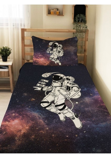 Astronot Desenli Tek Kişilik Pike Takımı 160X230 Yeşil