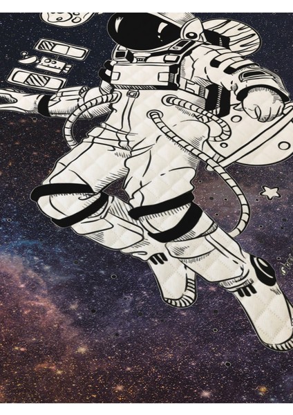 Astronot Desenli Tek Kişilik Pike Takımı 160X230 Yeşil