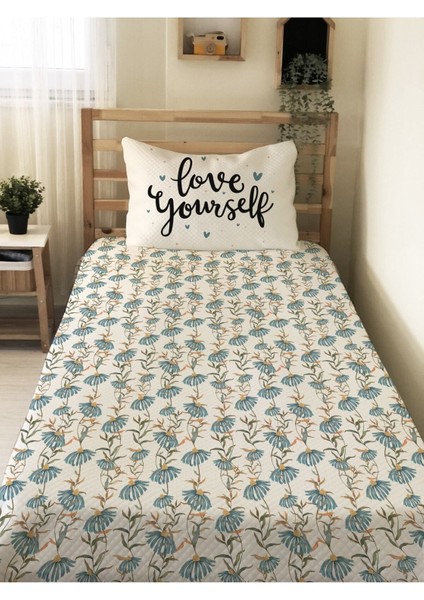 Çiçek Desen Tek Kişilik Çocuk Pike Takımı 160X220 cm