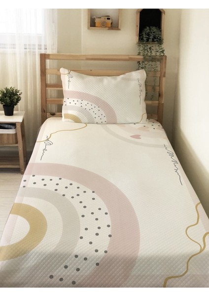 Gökkuşağı Desenli Bebek ve Çocuk Baskılı Tek Kişilik Pike Takımı 160X230 Beyaz