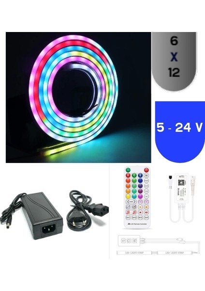 12 Volt 6X12 mm Esnek Pixel Neon 5 Metre SP511 Sese Duyarlı Wifi Kumanda Set