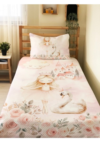 Masal Prensesi Desenli Tek Kişilik Pike Takımı 160X230 cm