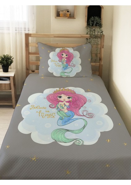 Deniz Kızı Desenli, Baskılı Tek Kişilik ve Çocuk Pike Takımı