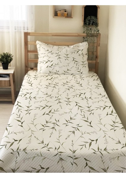 Yaprak Desenli Bebek ve Çocuk Baskılı Tek Kişilik Pike Takımı 160X230 Beyaz
