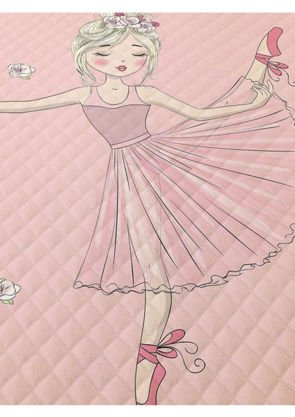 Balerin Kız Desenli Bebek ve Çocuk Baskılı Tek Kişilik Pike Takımı 160X230 Pembe