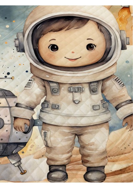 Astronot Desenli Tek Kişilik Pike Takımı 160X230 cm