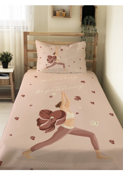 Sporcu Kadın Desenli Genç ve Çocuk Baskılı Tek Kişilik Pike Takımı 160X230 Renkli