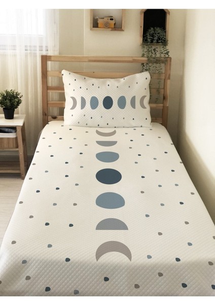 Geometrik Desenli Bebek ve Çocuk Baskılı Tek Kişilik Pike Takımı 160X230 Beyaz