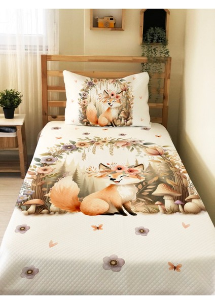 Sevimli Tilki Desenli Tek Kişilik Pike Takımı 160X230 cm