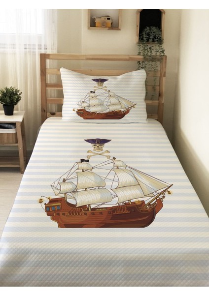 Yelkenli Desenli, Baskılı Tek Kişilik ve Çocuk Pike Takımı