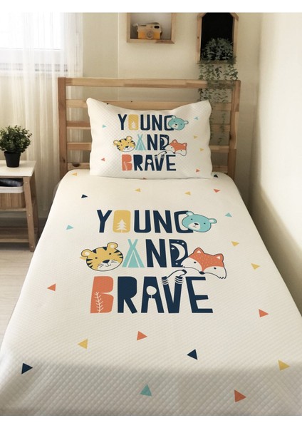 Yazılı Hayvan Desenli Bebek ve Çocuk Baskılı Tek Kişilik Pike Takımı 160X230 Beyaz