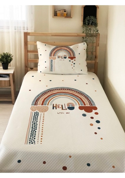Gökkuşağı Desenli Bebek ve Çocuk Baskılı Tek Kişilik Pike Takımı 160X230 Beyaz