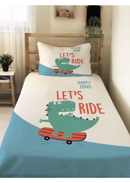 Dinozor Desen Tek Kişilik Çocuk Pike Takımı 160X220 cm