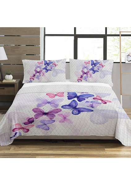 Modern Desenli Baskılı Çift Kişilik Pike Takımı 200X230 cm Renkli