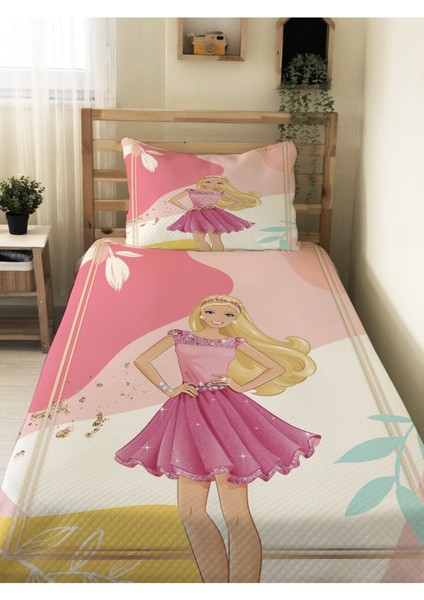 Prenses Kız Desenli Bebek ve Çocuk Baskılı Tek Kişilik Pike Takımı 160X230