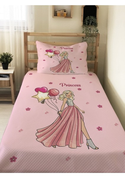Prenses Kız Desenli Bebek ve Çocuk Baskılı Tek Kişilik Pike Takımı 160X230