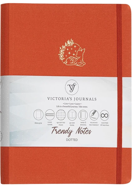 Victoria's Journals Canvas Gizli Spiralli Yaldızlı Sert Kapak Noktalı Defter 16 x 22,5 cm Turuncu