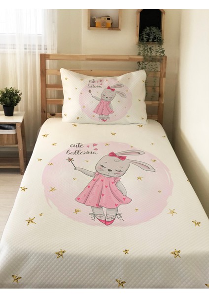 Tavşan Desenli Tek Kişilik Pike Takımı 160X230 Beyaz