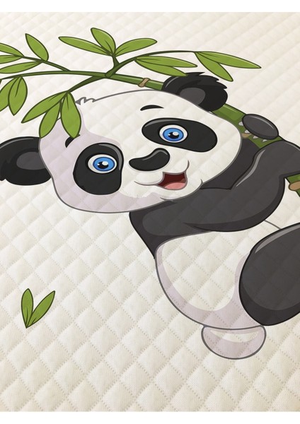 Panda Desenli Bebek ve Çocuk Baskılı Tek Kişilik Pike Takımı 160X230 Beyaz
